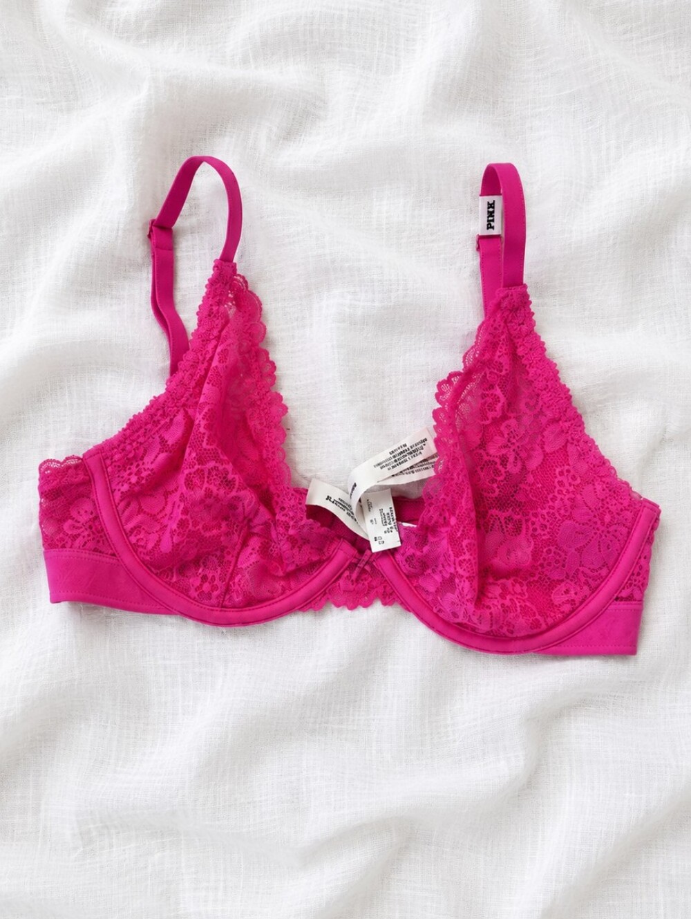 NWT PINK Victoria's Secret Lace Underwire Bra - Hot Pink Size 32C